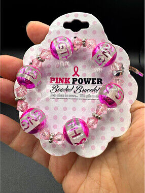 Pink Power Breast Cancer Awareness FIGHT Beaded Stretch Bracelet NWT Pink